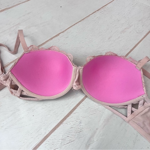 Victoria’s Secret Nude Pink Floral Lace Date Push Up Bra 34DD - Picture 5 of 6